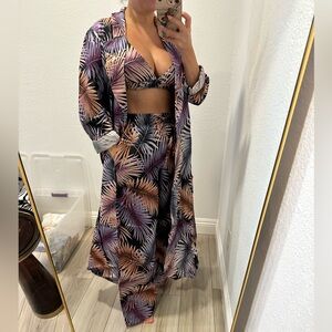 Women's Tropical Print Wide Leg Pants & Jumpsuit Set